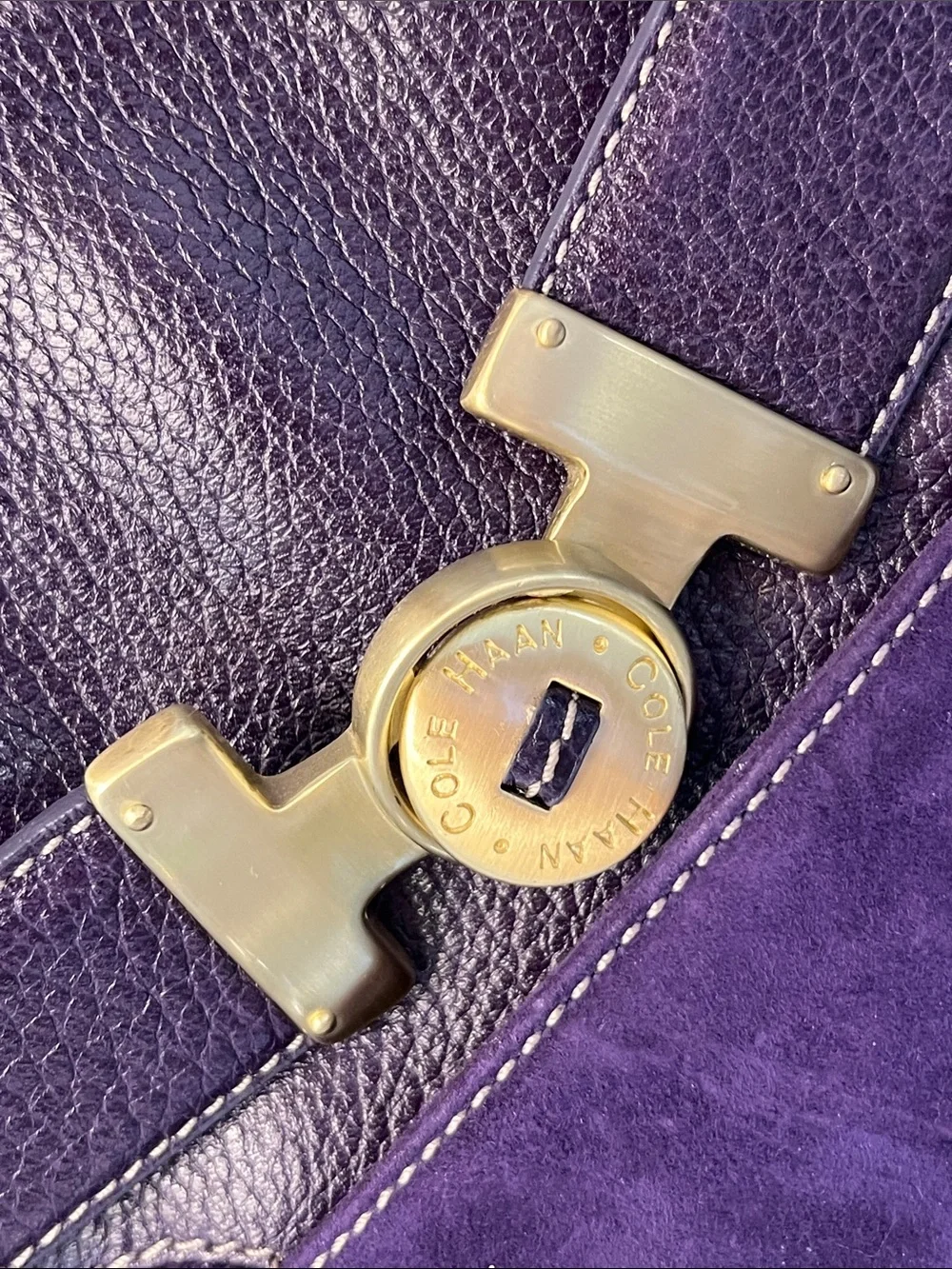 Cole Haan Purple Y2K Suede & Leather Top Handle Satchel with Gold Hardware